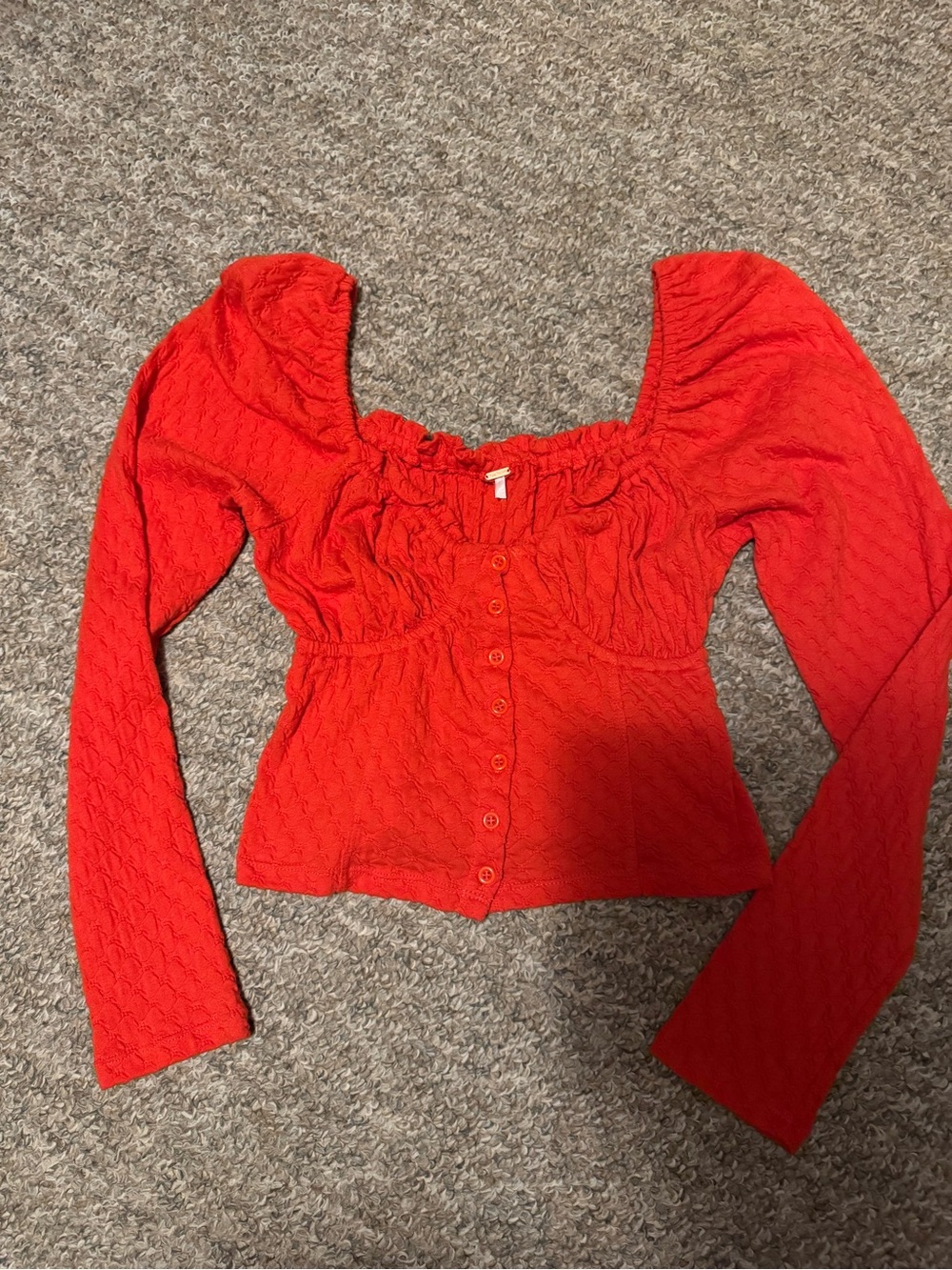Free People Scarlet Red Patterned Button-Front Peasant Top size medium